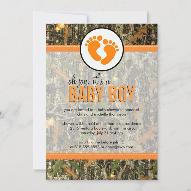 Orange - Camo Baby Shower Invitation (Devant)
