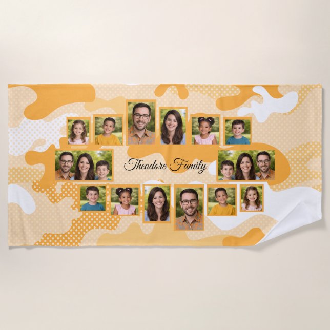 Orange Camo Family Photo Collage Strandtuch (Vorderseite)