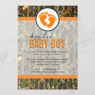 Orange - Camouflage Babydusche Einladung