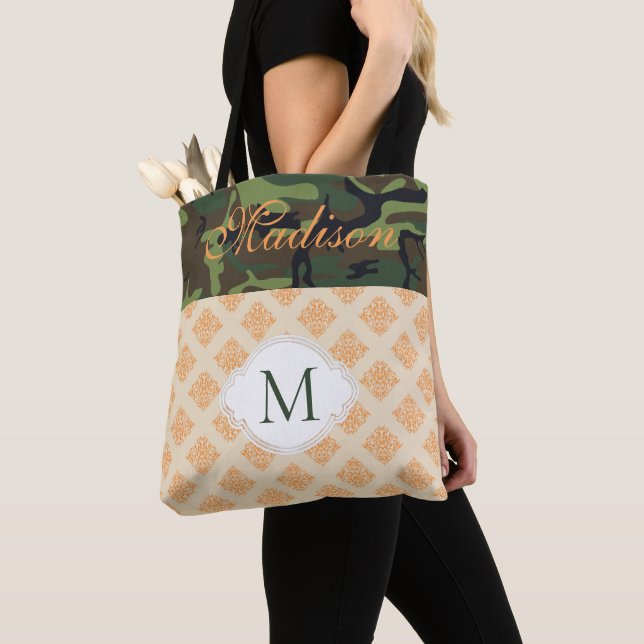 Orange Camouflage Damask Trendy Initial Monogram Tasche (Von Nahem)
