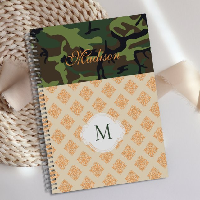 Orange Camouflage Damask Trendy Monogram Planer (Von Creator hochgeladen)