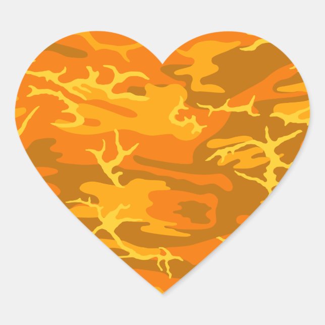 Orange Camouflage Herz-Aufkleber (Vorderseite)