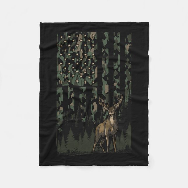 Orange Camouflage Hirsch Amerikanische Flagge Jagd Fleecedecke (Vorderseite)