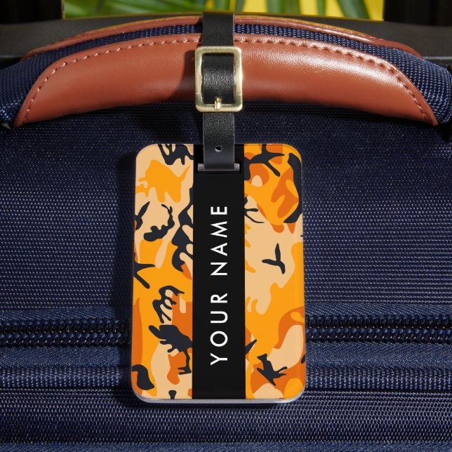 Orange Camouflage Ihr Name personalisieren Gepäckanhänger (Vorderseite Insitu 2)