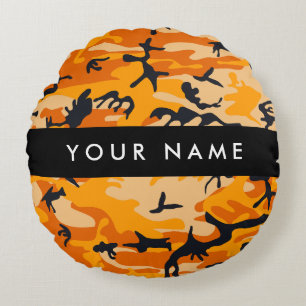 Orange Camouflage Ihr Name personalisieren Rundes Kissen
