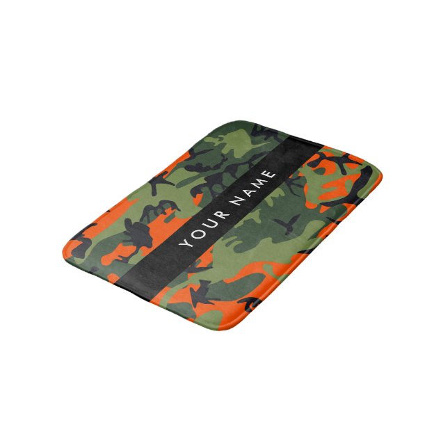 Orange Camouflage Pattern, Ihr Name, Personalisier Badematte (Schrägansicht)