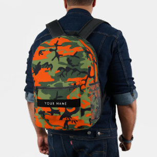 Orange Camouflage Pattern, Ihr Name, Personalisier Bedruckter Rucksack