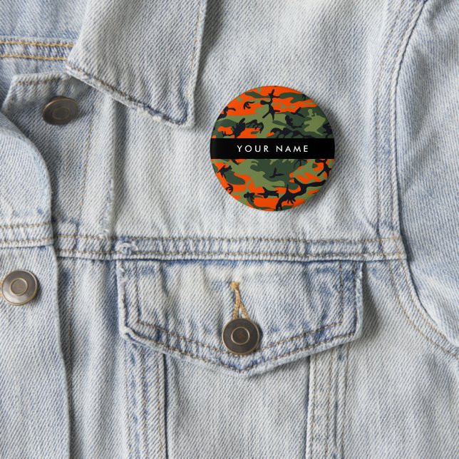 Orange Camouflage Pattern, Ihr Name, Personalisier Button (Beispiel)