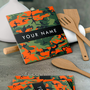 Orange Camouflage Pattern, Ihr Name, Personalisier Fliese