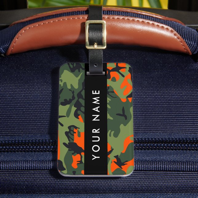 Orange Camouflage Pattern, Ihr Name, Personalisier Gepäckanhänger (Vorderseite Insitu 2)
