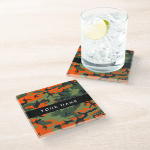 Orange Camouflage Pattern, Ihr Name, Personalisier Glasuntersetzer