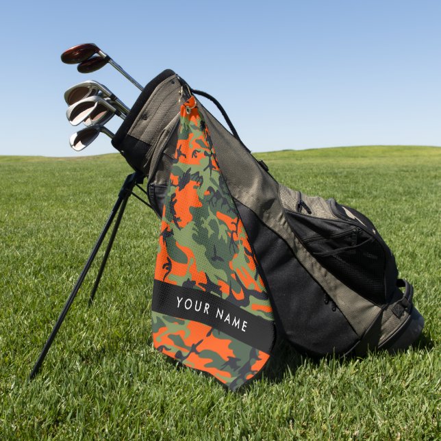 Orange Camouflage Pattern, Ihr Name, Personalisier Golfhandtuch (Gras)