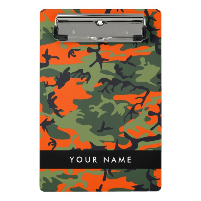 Orange Camouflage Pattern, Ihr Name, Personalisier Mini Klemmbrett (Vorderseite)