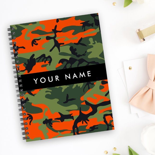 Orange Camouflage Pattern, Ihr Name, Personalisier Notizbuch (Von Creator hochgeladen)