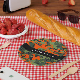 Orange Camouflage Pattern, Ihr Name, Personalisier Pappteller