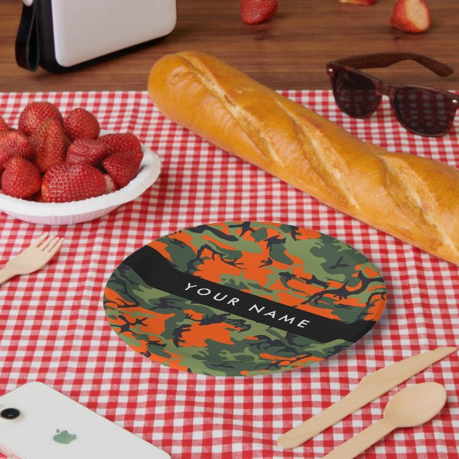 Orange Camouflage Pattern, Ihr Name, Personalisier Pappteller (Picknick)