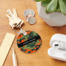Orange Camouflage Pattern, Ihr Name, Personalisier Schlüsselanhänger