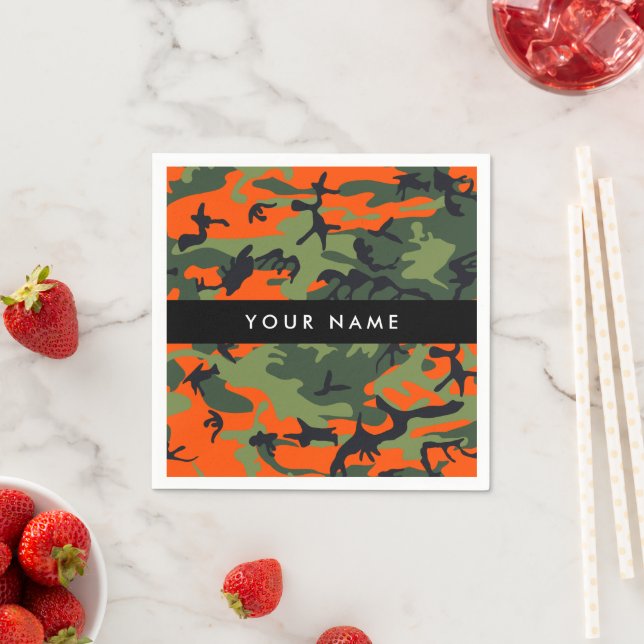 Orange Camouflage Pattern, Ihr Name, Personalisier Serviette (Beispiel)