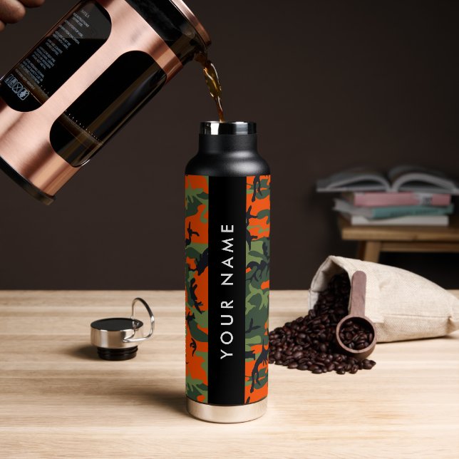 Orange Camouflage Pattern, Ihr Name, Personalisier Trinkflasche (Kaffee)