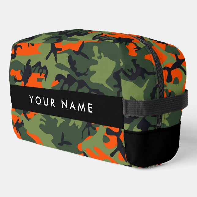 Orange Camouflage Pattern, Ihr Name, Personalisier Waschbeutel (Linke Seite)