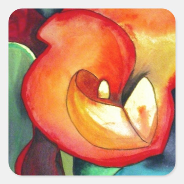 Orange Canna lia Blume Originale Aquarellkunst Quadratischer Aufkleber (Vorderseite)