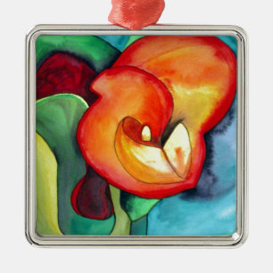 Orange Canna lia Blume Originale Aquarellkunst Silbernes Ornament