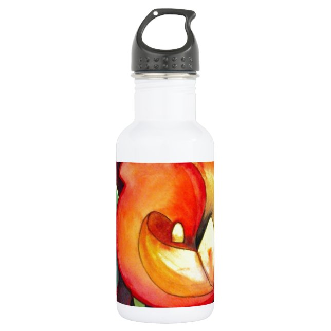 Orange Canna lia Blume Originale Aquarellkunst Trinkflasche (Vorderseite)