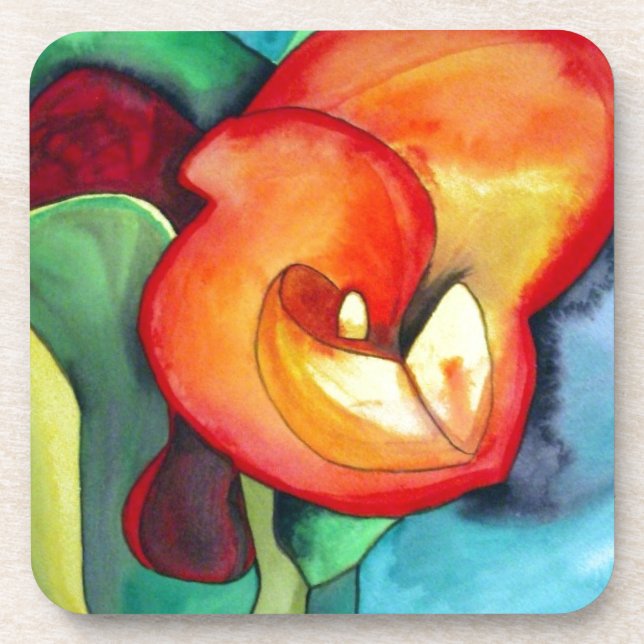 Orange Canna lia Blume Originale Aquarellkunst Untersetzer (Vorderseite)