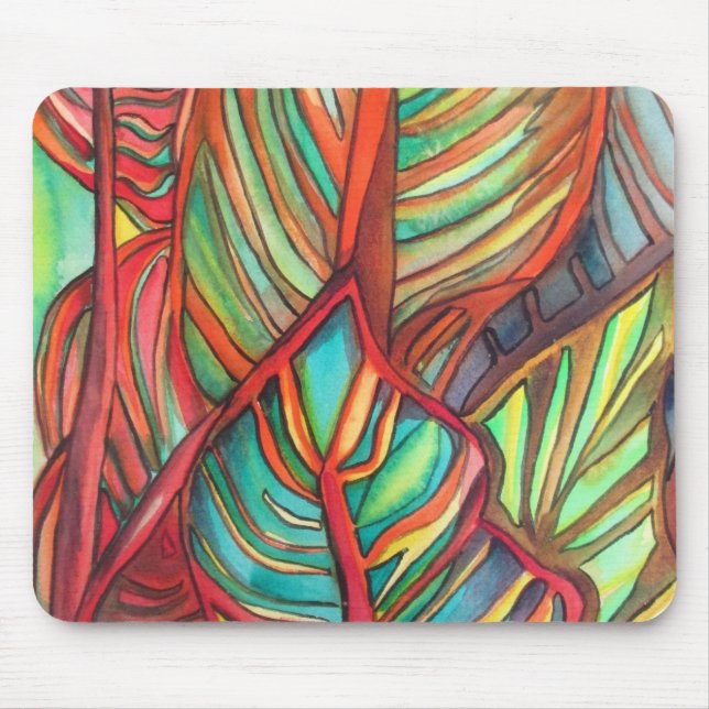 Orange Canna verlasse Aquarellfarben Originale Kun Mousepad (Vorne)