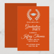 Orange Cap & Blätter Grad Einladung 5" x 7"