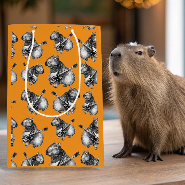 Orange Capybara Rockstar Mittlere Geschenktüte (Capybara Gift Bag)