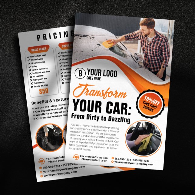 Orange Car Washing Waxing Auto Detailinformationen Flyer (Von Creator hochgeladen)