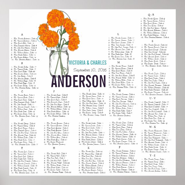 Orange Carnation Moderne Mason Jar Seekarte Poster (Vorne)