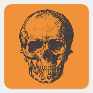 ORANGE CARRÉ HALLOWEEN SKULL STICKER MAIN DESSINÉE