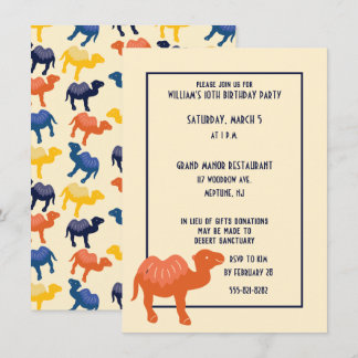 Orange Cartoon Camel Bactrian 2 Humps Custom Einladung
