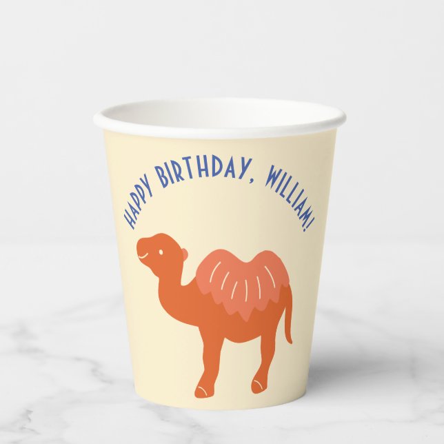 Orange Cartoon Camel Birthday Party Personalisiert Pappbecher (Vorderseite)