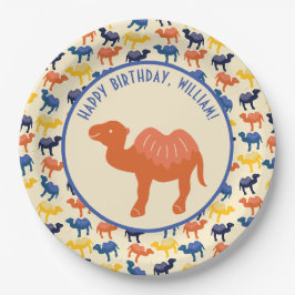 Orange Cartoon Camel Birthday Party Personalisiert Pappteller