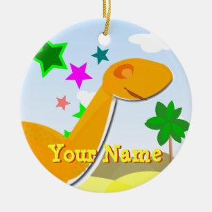 Orange Cartoon-Dinosaurier-Verzierung mit Namen Keramik Ornament