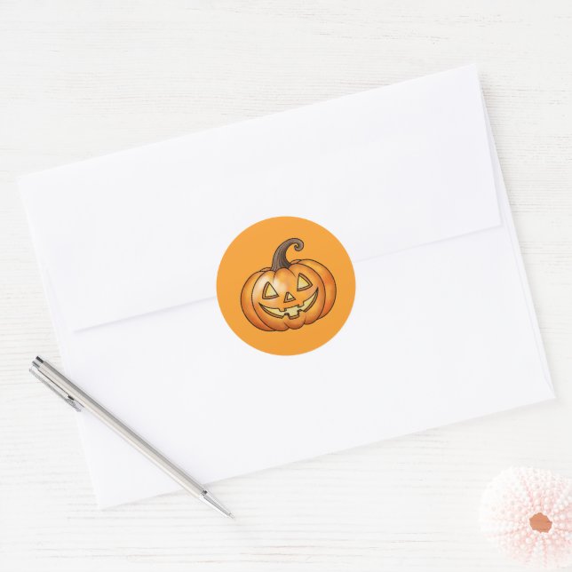 Orange Cartoon Kürbislaterne Pumpkin Halloween Runder Aufkleber (Umschlag)