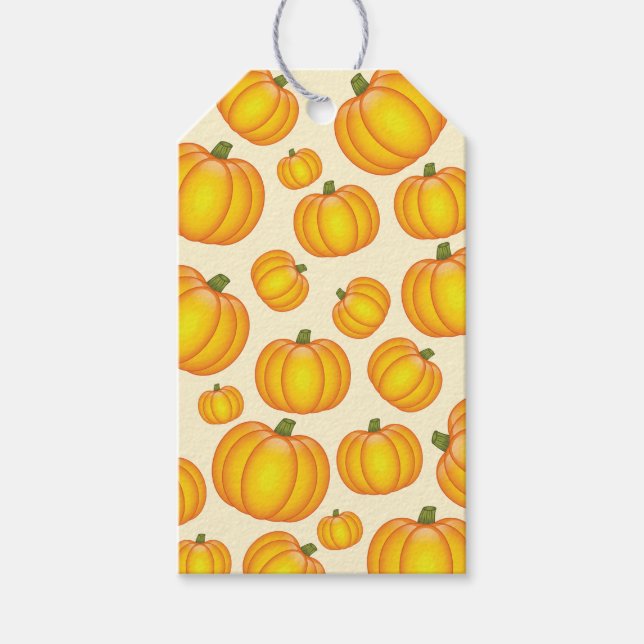 Orange Cartoon Pumpkin Pattern Geschenkanhänger (Vorderseite)