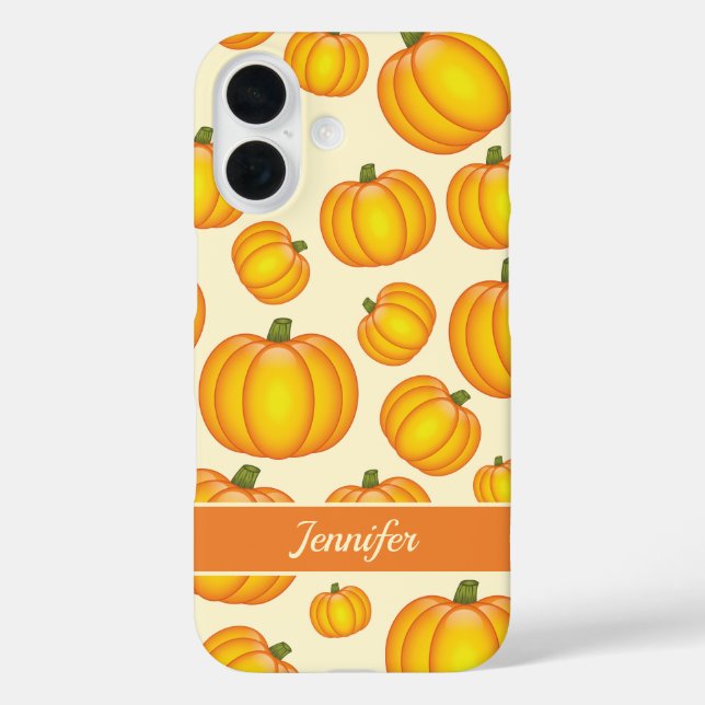 Orange Cartoon Pumpkin Pattern & Individuelle Name iPhone 16 Hülle (Rückseite)