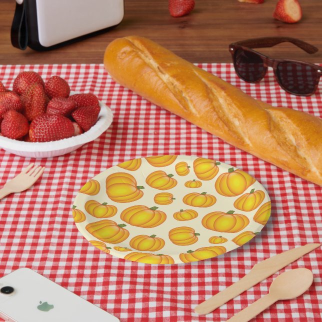 Orange Cartoon Pumpkin Pattern Pappteller (Picknick)