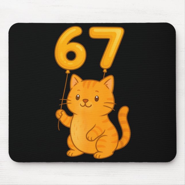 Orange Cat 67 Meme Six Seven Balloon Funny Gen Alp Mousepad (Vorne)