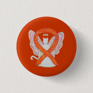 Orange Cat Angel Awareness Ribbon Custom Art Butto Button