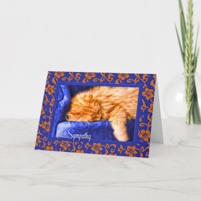 Orange Cat Blue Sofa Beileid Katze Karte (Vorderseite)