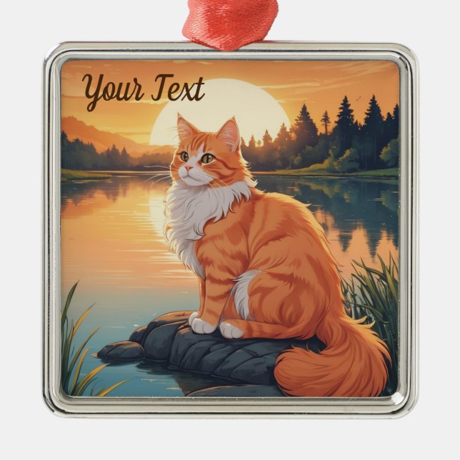 Orange Cat by Lake Ornament Aus Metall (Vorne)