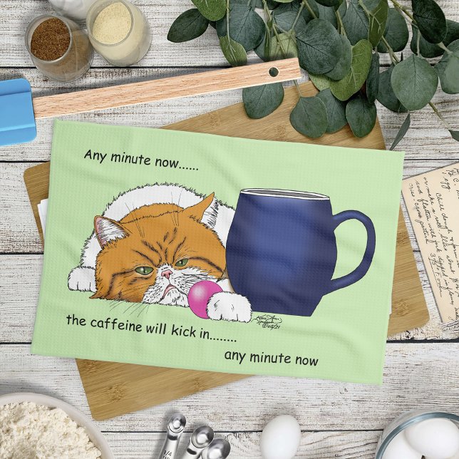 Orange Cat Coffee Tasse Blue Geschirrtuch (Von Creator hochgeladen)