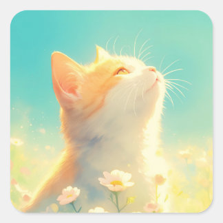 Orange Cat Daydream Quadratischer Aufkleber