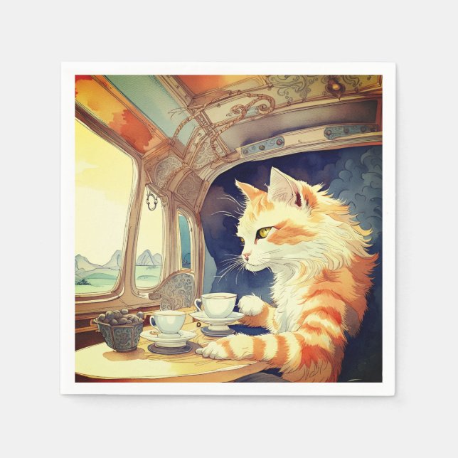 Orange Cat Drinking Tee Serviette (Vorderseite)
