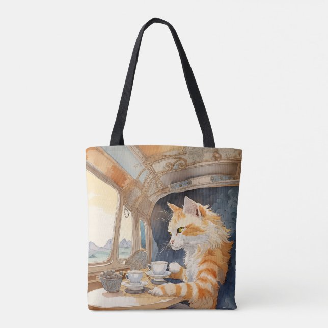 Orange Cat Drinking Tee Tasche (Rückseite)